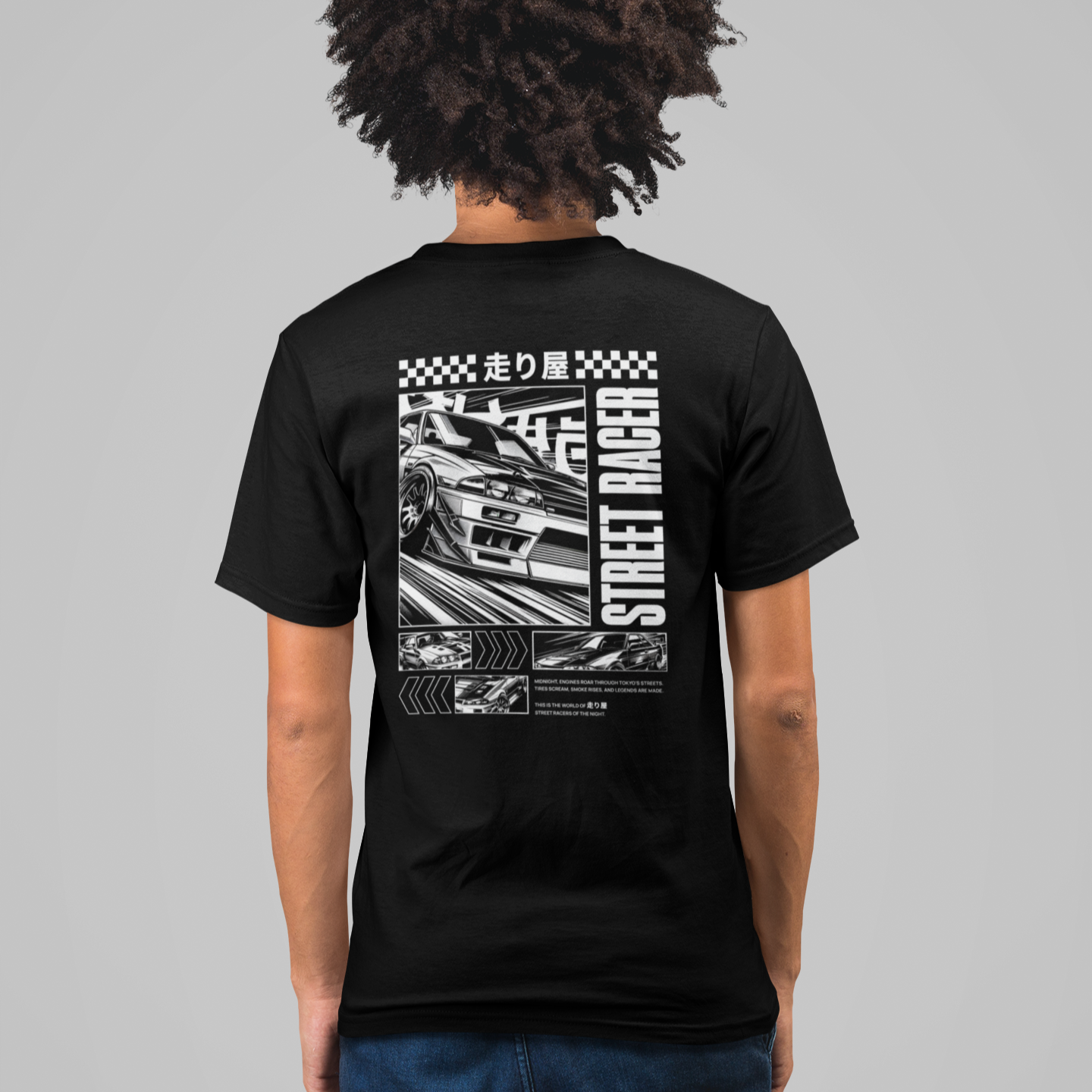 走り屋 JDM Street Racer Comic Style with Japanese Characters. Car and Racing Japanese Drift Culture