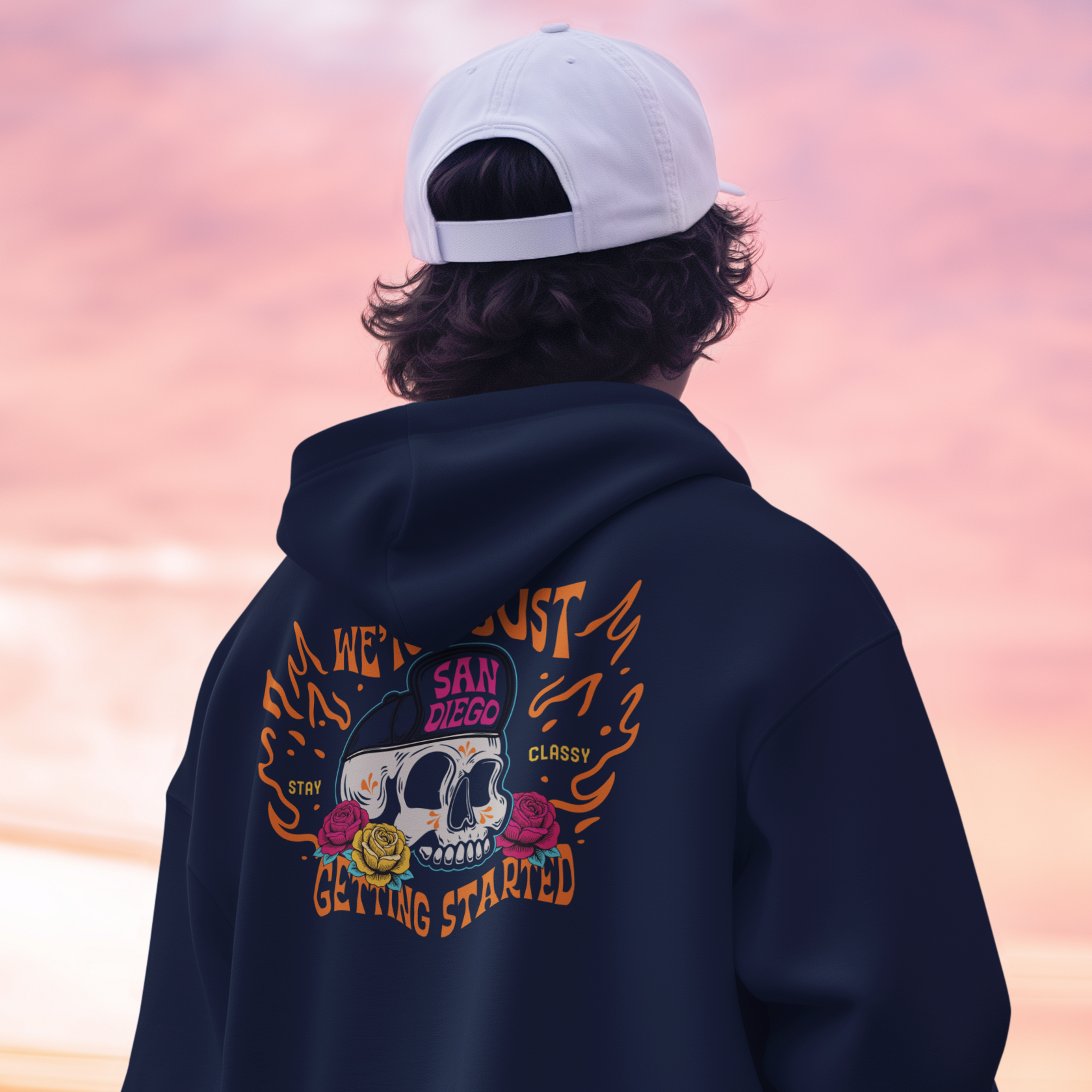 San Diego City Baseball Hoodie: We’re Just Getting Started Skull Design Game Day Apparel