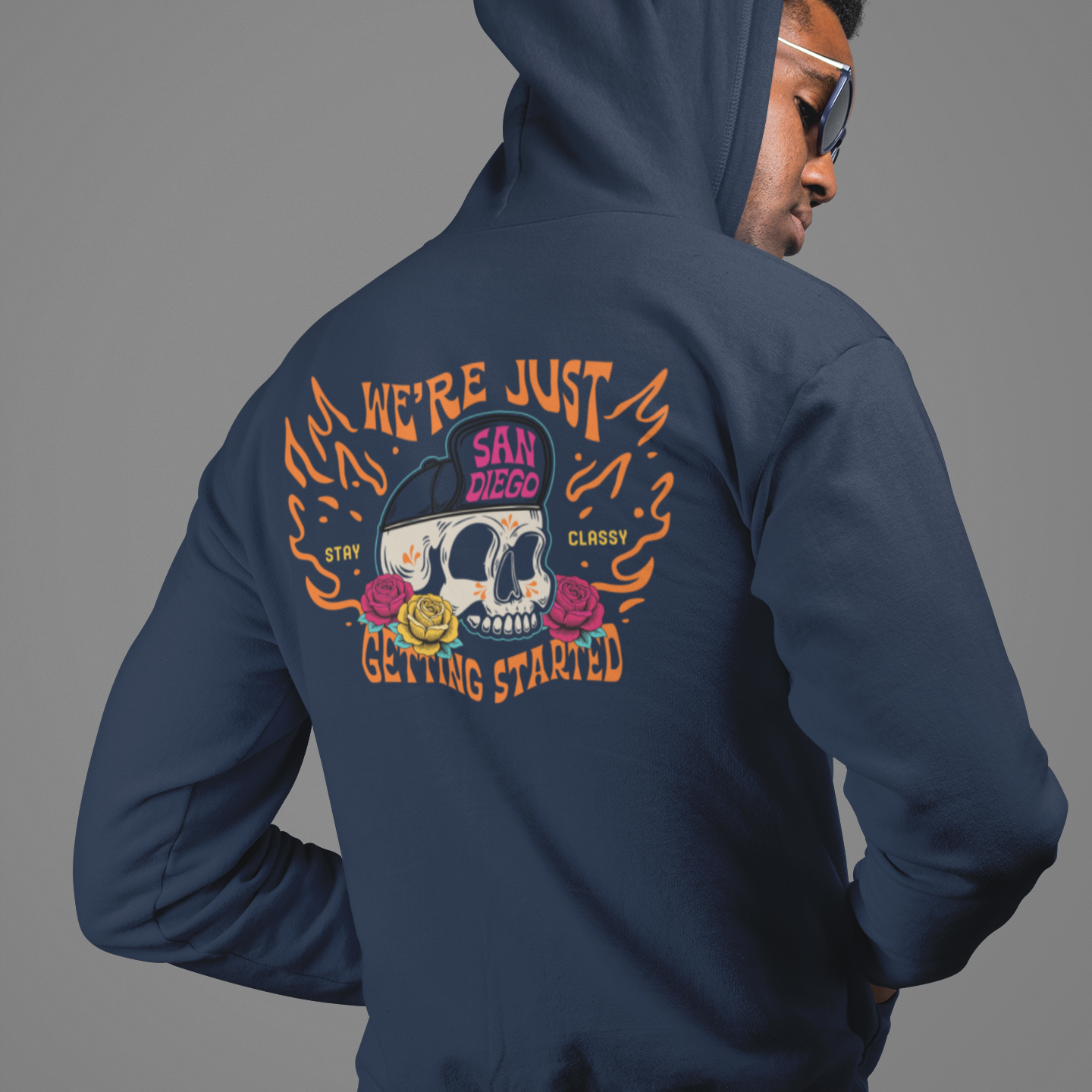San Diego City Baseball Hoodie: We’re Just Getting Started Skull Design Game Day Apparel