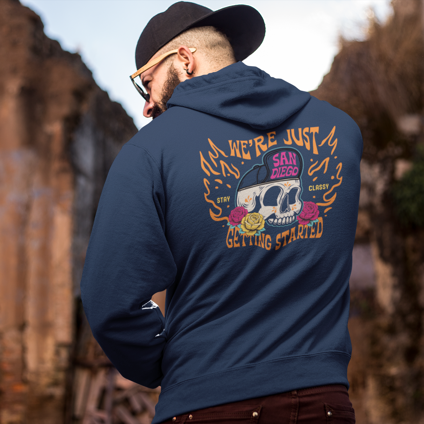 San Diego City Baseball Hoodie: We’re Just Getting Started Skull Design Game Day Apparel