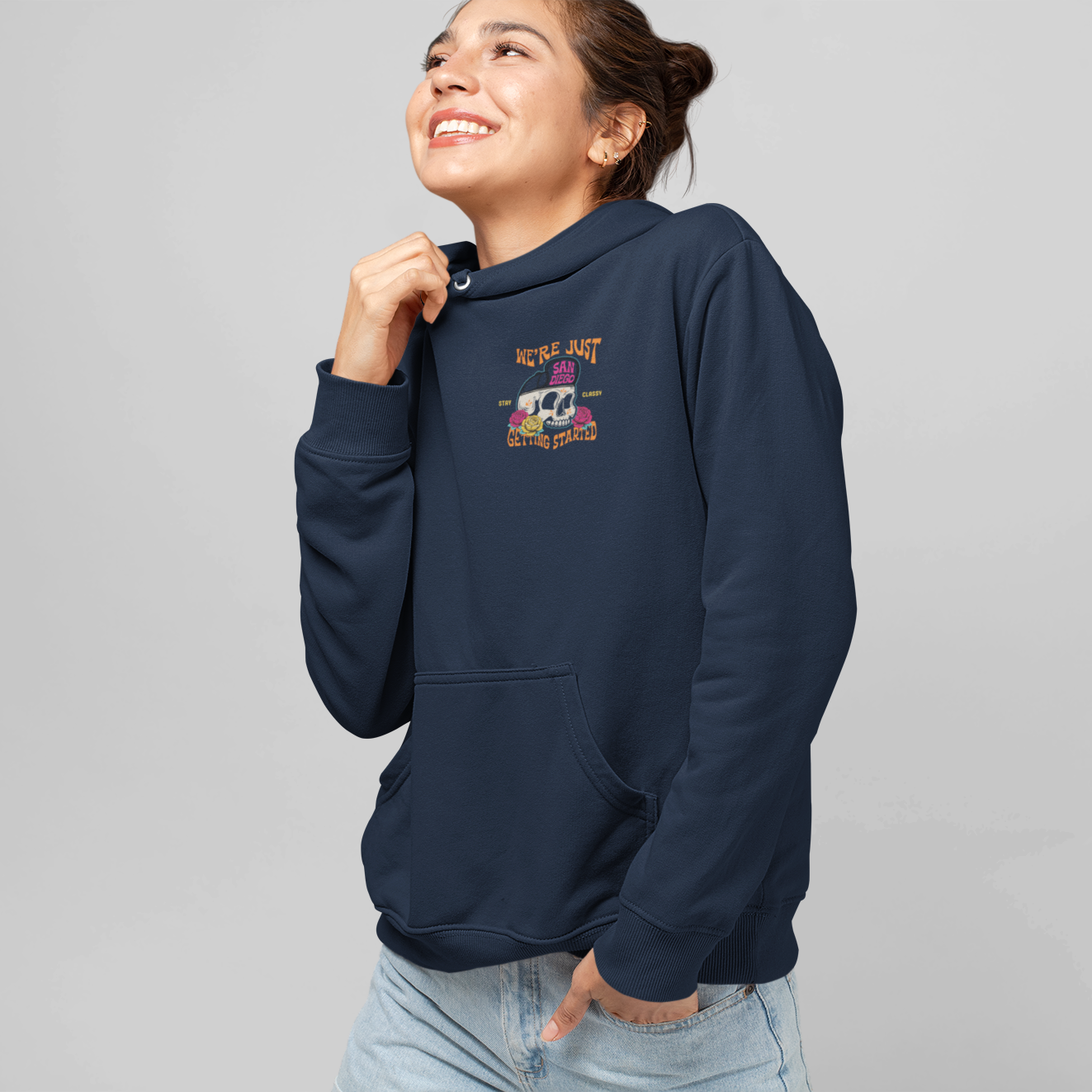 San Diego City Baseball Hoodie: We’re Just Getting Started Skull Design Game Day Apparel
