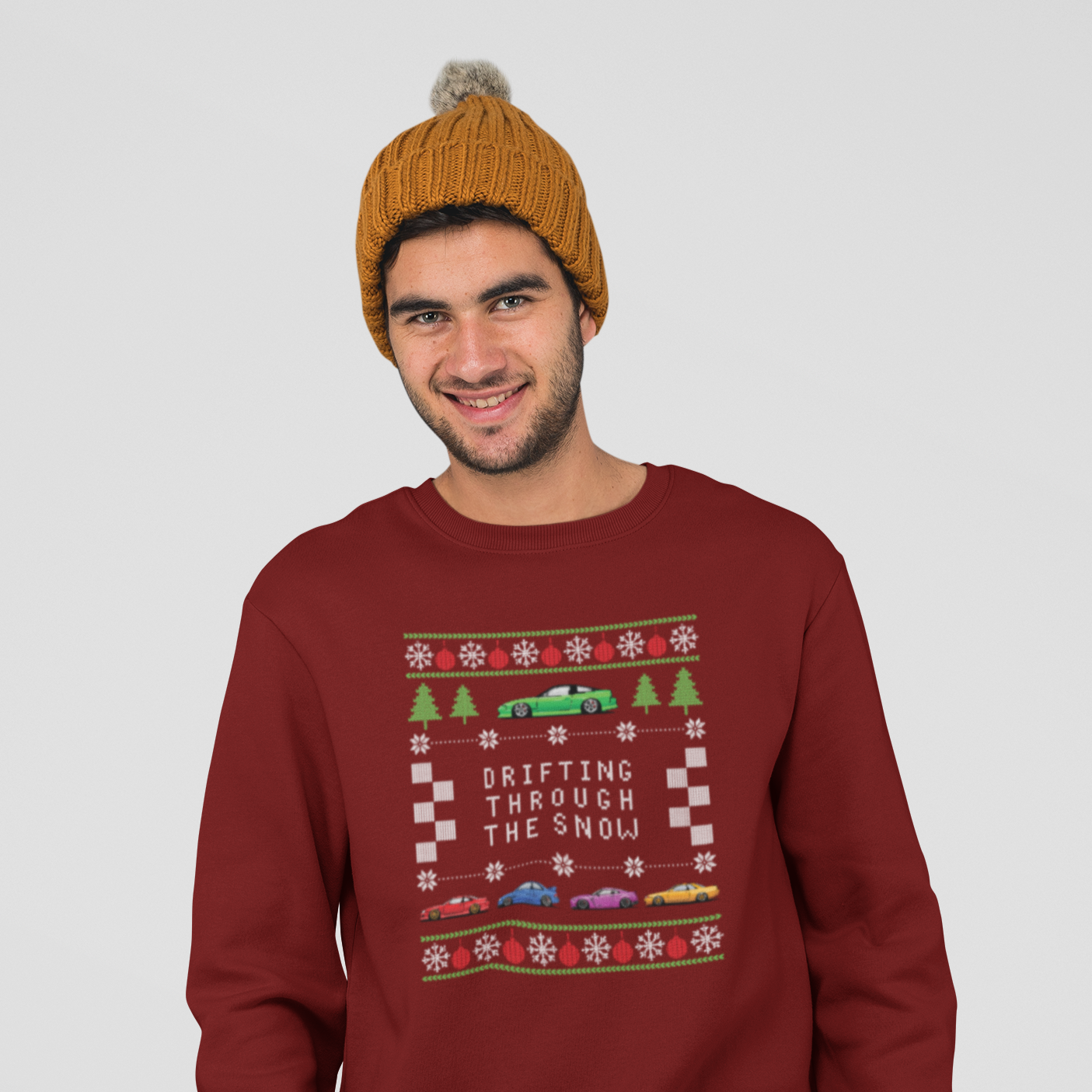 JDM Drifting Through The Snow with this Ugly Christmas Sweater. Funny Sweatshirt for Men or Woman. JDM Sweatshirt for Christmas