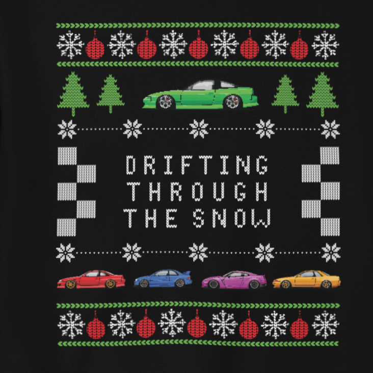 JDM Drifting Through The Snow with this Ugly Christmas Sweater. Funny Sweatshirt for Men or Woman. JDM Sweatshirt for Christmas