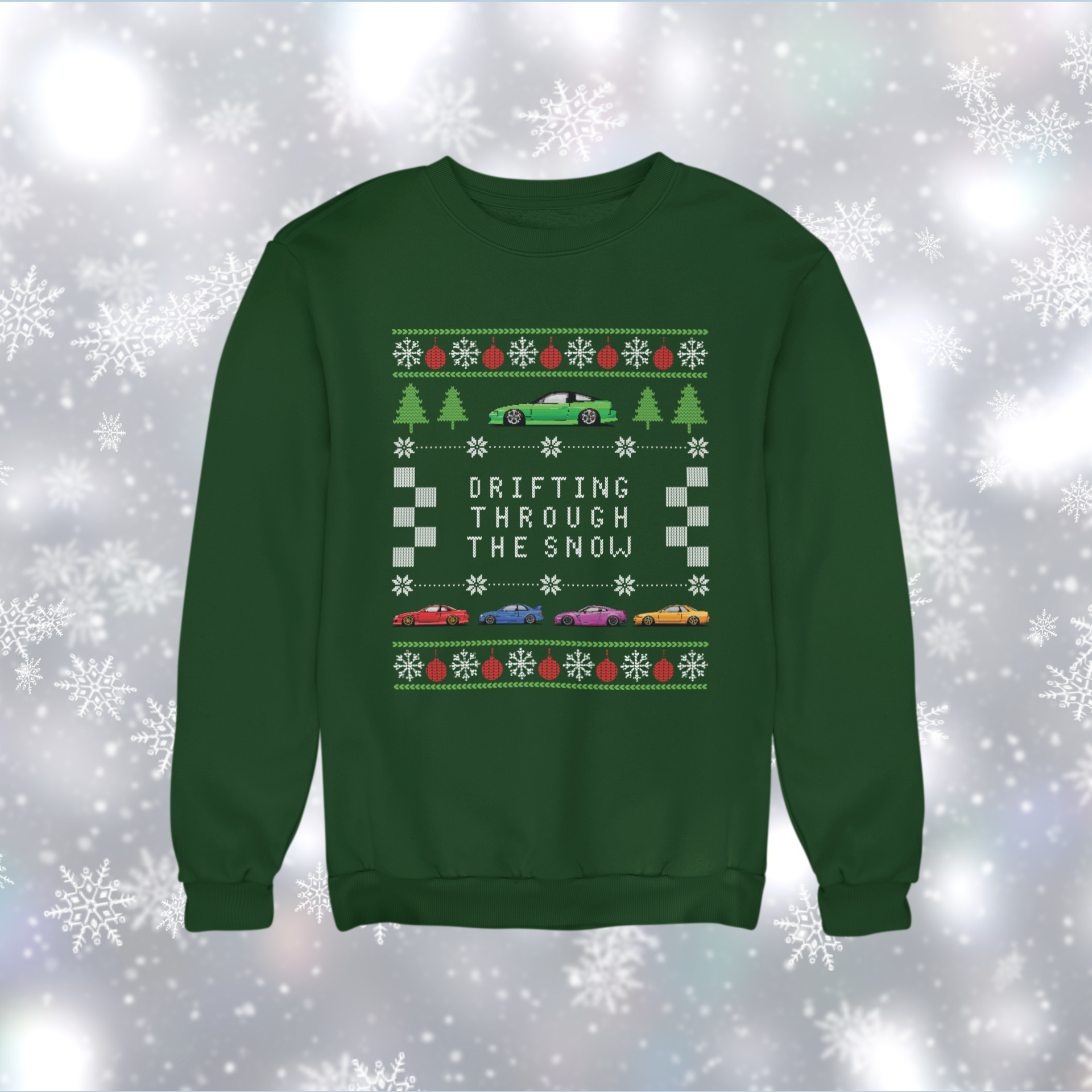 JDM Drifting Through The Snow with this Ugly Christmas Sweater. Funny Sweatshirt for Men or Woman. JDM Sweatshirt for Christmas